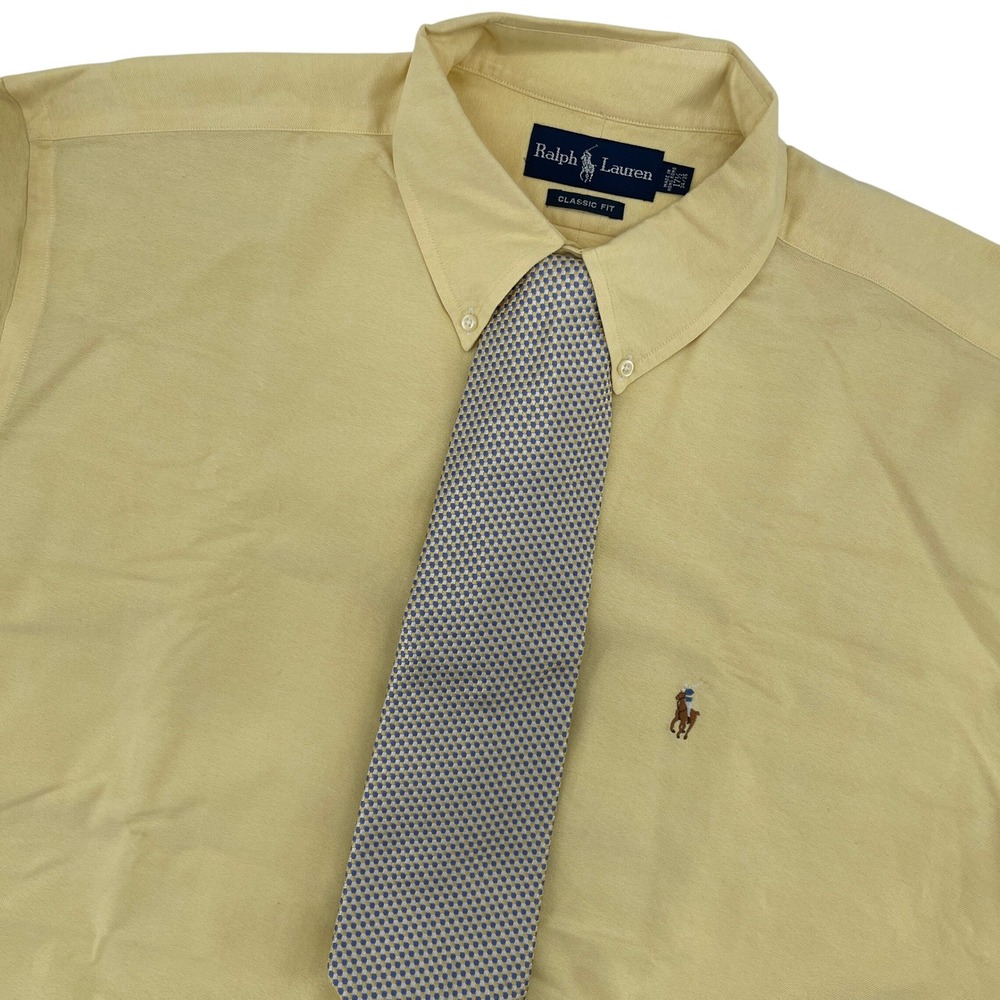 Ralph Lauren Classic Fit Yellow Shirt Mens‎ 17 34/35 w/ Brooks Brothers Tie Set